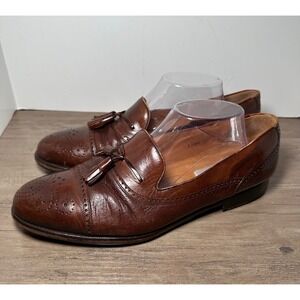 Men's Mezlan Havana Leather Tassel Brogue Loafer Dress Shoes Brown‎ Size 9.5M